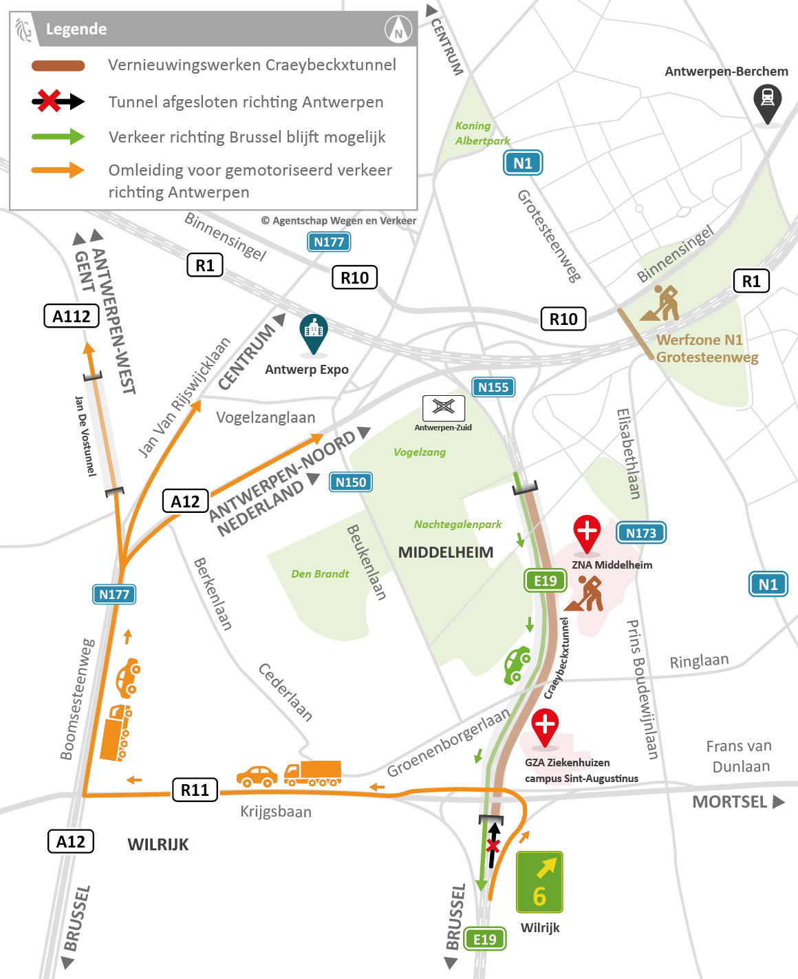 Omleiding werken richting Antwerpen (fase 1 - vanaf 18 augustus 2024).